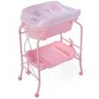 Costway 2-in-1 Baby Change Table With Bathtub And Folding Changing Station-pink