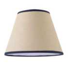 Happy Homewares Traditional Rattan Tweed Lamp Shade with Navy Blue Cotton Fabric Trims
