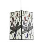 Happy Homewares White Stained Glass Dragonfly Rectangular Tiffany Pendant Light Shade