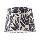 Happy Homewares Midnight Blue Palm Leaf Themed 25cm Drum Lampshade with Fabric Lining