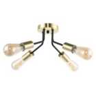Happy Homewares Vintage Industrial Ceiling Light Fitting in Satin Gold and Matte Black