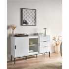 Beliani Glass Display Sideboard LEDUC White