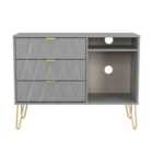 Welcome Furniture Ltd Diamond 3 Drawer TV Unit in Dusk Grey - Ready Assembled