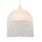 Happy Homewares Traditional Opal White Domed Glass Pendant Shade with Long Tassels