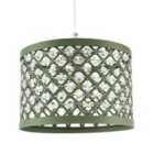 Happy Homewares Modern Ornate Olive Green Metal Pendant Shade with Clear Acrylic Beads