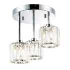 Happy Homewares Modern Triple Level Chrome Ceiling Light with K9 Crystal Glass Shades