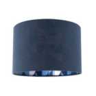 Happy Homewares Designer Midnight Blue Linen Lamp Shade with Geometric Pattern Lining