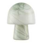 Happy Homewares Modern Unique Green and White Marble Effect Glass Mushroom Table Lamp