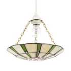 Happy Homewares Forest Green and Pink Floral Tiffany Stained Glass Pendant Lamp Shade