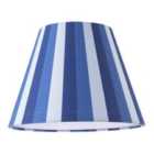 Happy Homewares Multi Blue Tone Striped Linen Coolie Lamp Shade with Cotton Inner