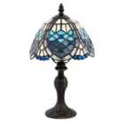 Happy Homewares Sleek Hand Crafted Beaded Tiffany Table Lamp in Midnight and Sky Blue