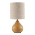 Happy Homewares Mustard Ceramic Gloss Table Lamp with Natural Oatmeal Linen Shade