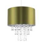 Happy Homewares Modern Olive Green Satin Fabric Pendant Shade with Clear Acrylic Drops