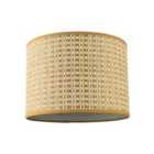 Happy Homewares Vintage Reeded Paper Round Lamp Shade with Taupe Cotton Fabric Trims