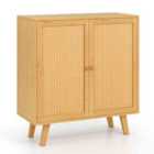 Costway Bamboo Buffet Cabinet Sideboard With Pe Rattan Doors-natural