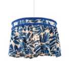 Happy Homewares Hanging Cotton Pendant Shade with Blue Print and Embroidered Trims
