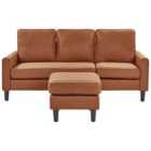 Beliani 3 Seater Fabric Sofa With Ottoman Golden Brown Avesta