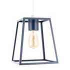 Happy Homewares Industrial Lantern Lamp Shade in Navy Blue with Square Top and Bottom