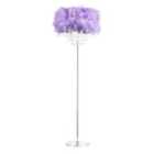 Happy Homewares Modern Chandelier Style Lilac Feather Floor Lamp with Waterfall Drops