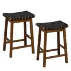 Costway Faux Pu Leather Counter Height Stools Set Of 2 With Woven Curved Seat-black &amp; Brown