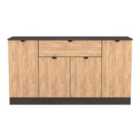 Welcome Furniture Ltd Bora 4 Door 1 Drawer Wide Sideboard in Gold Craft Oak & Graphite - Ready Assembled