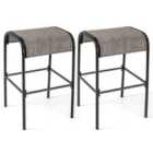 Costway Metal Bar Height Bistro Stools Set Of 2 With Curved Fabric Seat For Backyard Porch Poolside-coffee