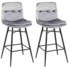 Costway Bar Stools Set Of 2 With Tufted Back, Metal Footrests And Legs-grey