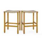 Costway 76Cm Bar Height Chairs With Acacia Wood Frame And Pe Wicker Saddle-seat