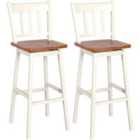 Costway Set Of 2 Rubber Wood Swivel Bar Stools With Backrest And Footrest-cream