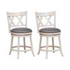 Costway Swivel 64Cm Hand-antiqued Stool Set Of 2 With Wider Padded Seat-white-64 Cm