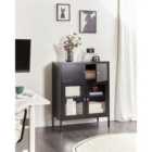 Beliani Glass Display Sideboard ESHOLT Metal 80 cm Black