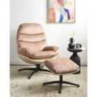 Beliani Swivel Armchair EIDE with Footstool Velvet Sand Beige