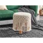 Beliani Footstool Macram? NAWABAD Cotton Beige