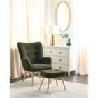 Beliani Wingback Chair VEJLE with Footstool Boucle Dark Green