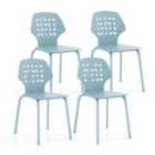 Costway Metal Dining Chair Set Of 4 With Hollowed Backrest And Metal Legs-blue