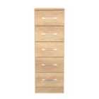 Welcome Furniture Ltd Avon 5 Drawer Tall Bedside Cabinet in Nebraska Oak - Ready Assembled