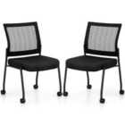 Costway Stackable Armless Waiting Room Guest Chair With Wheels Set Of 2-black