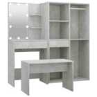vidaXL Dressing Table Set with LED Concrete Grey Engineered Wood