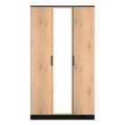 Welcome Furniture Ltd Java Tall Triple Mirrored Wardrobe in Slat Effect & Black - Ready Assembled