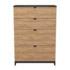 Welcome Furniture Ltd Bora 4 Drawer Deep Chest in Gold Craft Oak & Graphite - Ready Assembled