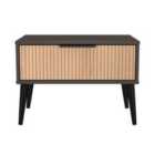 Welcome Furniture Ltd Hong Kong 1 Drawer Wide Bedside Table in Slat Effect & Graphite Black - Ready Assembled