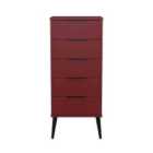 Welcome Furniture Ltd Hong Kong 5 Drawer Tall Bedside Cabinet in Red Matt - Ready Assembled