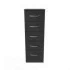 Welcome Furniture Ltd Avon 5 Drawer Tall Bedside Cabinet in Black - Ready Assembled