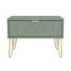 Welcome Furniture Ltd Diamond 1 Drawer Wide Bedside Table in Reed Green - Ready Assembled