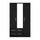 Welcome Furniture Ltd Avon Triple Mirror Wardrobe with 2 Drawers in Black - Ready Assembled