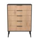 Welcome Furniture Ltd Hong Kong 5 Drawer Chest in Slat Effect & Graphite Black - Ready Assembled