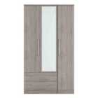 Welcome Furniture Ltd Worcester Tall Triple Mirror Wardrobe with 2 Drawers in Grey Oak - Ready Assembled