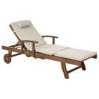 Beliani Sun Lounger With Cushion Amantea Premium Acacia Wood Taupe