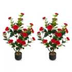 Costway 1/2 Pieces 95Cm Artificial Camellia Tree With Flowers And Rain-flower Pebbles-red-2 Pieces