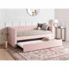 Beliani Trundle Bed Boucle GASSIN 90 x 200 cm (EU Single) Pastel Pink